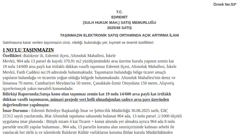 Arsa/Arazi - BALIKESİR EDREMİT - 370,91 m²