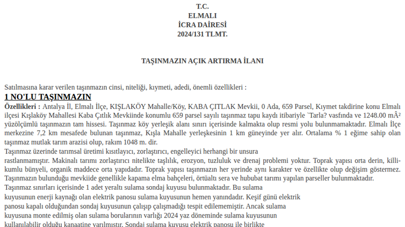 Arsa/Arazi - ANTALYA ELMALI - 1.248 m²