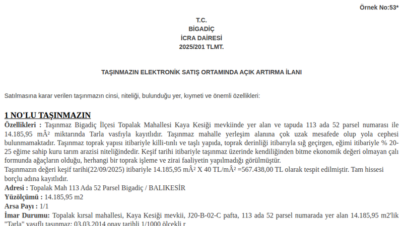 Arsa/Arazi - BALIKESİR BİGADİÇ - 185,95 m²