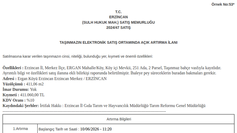 Arsa/Arazi - ERZİNCAN MERKEZ - 411,06 m²