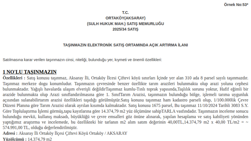 Arsa/Arazi - AKSARAY ORTAKÖY - 374,79 m²