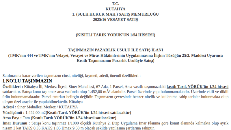 Konut - KÜTAHYA MERKEZ - 452 m²