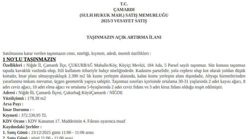 Arsa/Arazi - NİĞDE ÇAMARDI