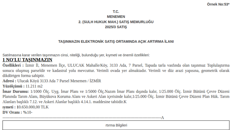 Arsa/Arazi - İZMİR MENEMEN - 11,21 m²