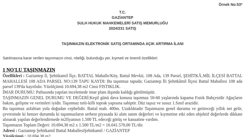 Arsa/Arazi - GAZİANTEP ŞEHİTKAMİL - 694,38 m²