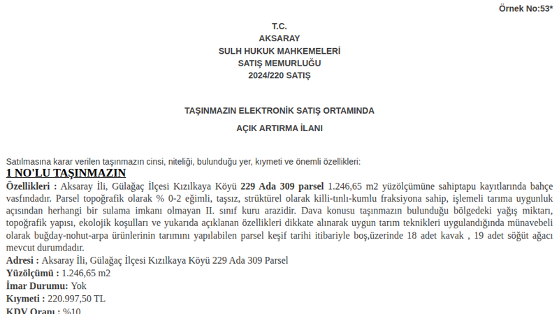 Satılık Bahçe - Aksaray Gülağaç