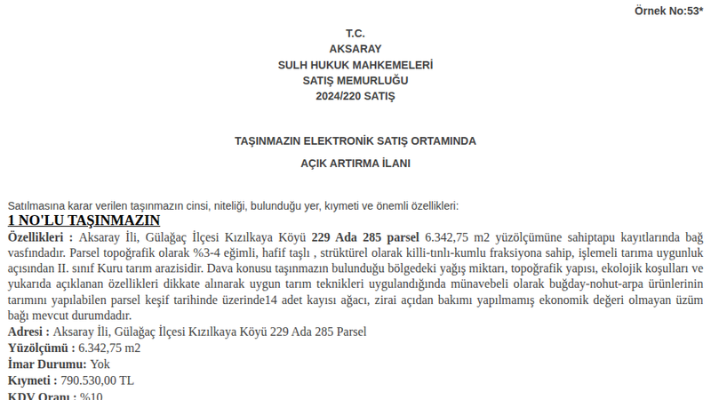 Satılık Bağ - Aksaray Gülağaç