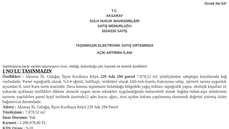 Satılık Bağ - Aksaray Gülağaç