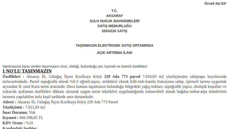 Satılık Tarla - Aksaray Gülağaç