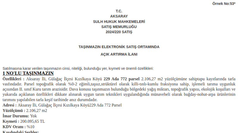 Satılık Tarla - Aksaray Gülağaç