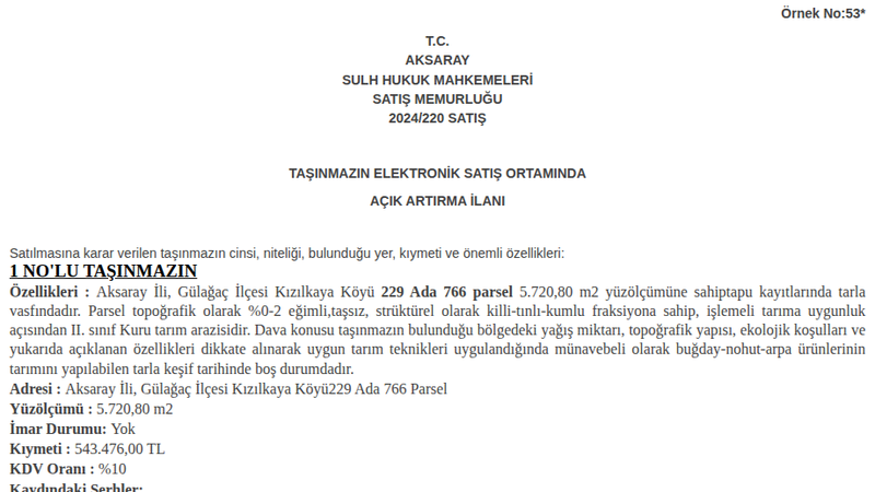 Satılık Tarla - Aksaray Gülağaç