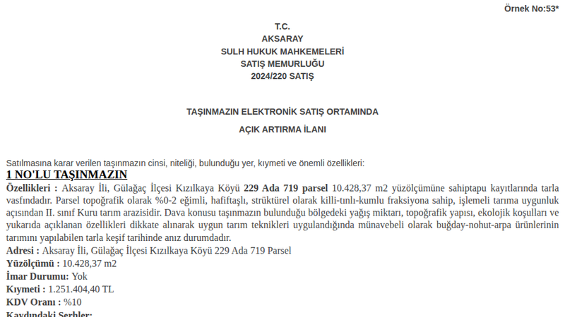 Satılık Tarla - Aksaray Gülağaç