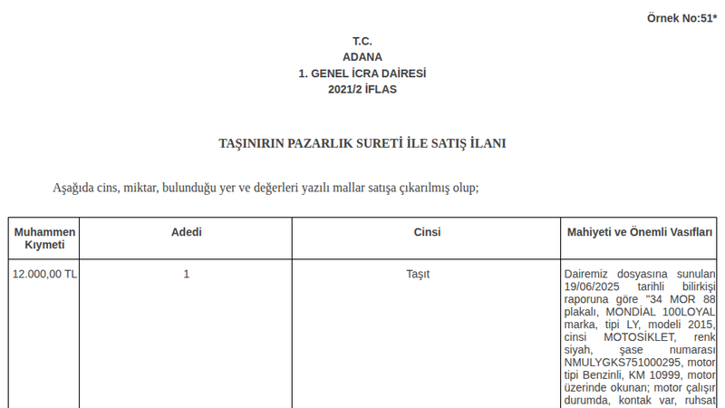 Satılık Mondial 100LOYAL 2015 - Adana Çukurova