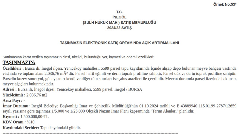 Arsa/Arazi - BURSA İNEGÖL - 36,76 m²