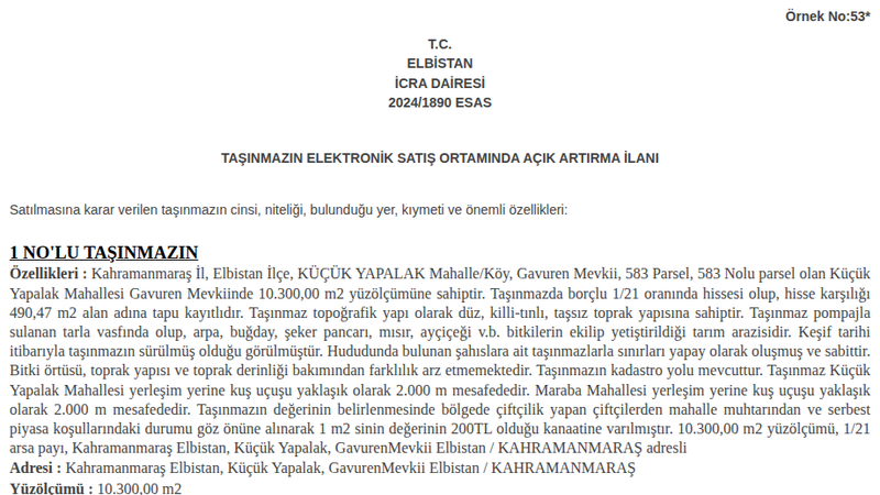 Arsa/Arazi - KAHRAMANMARAŞ ELBİSTAN - 300 m²