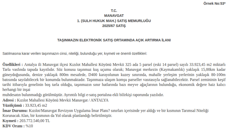 Satılık Tarla - Antalya Manavgat
