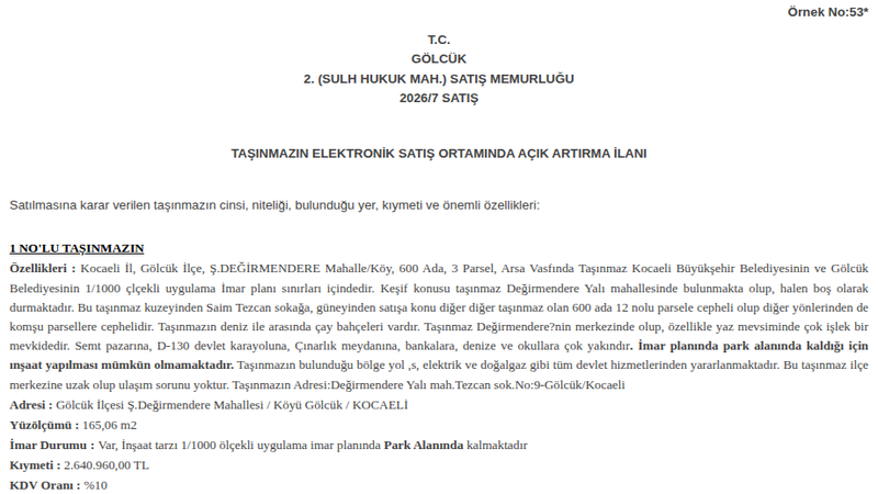 Satılık Arsa/Arazi - Kocaeli Gölcük