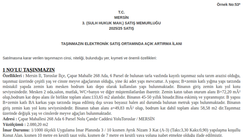 Konut - MERSİN TOROSLAR - 72,20 m²