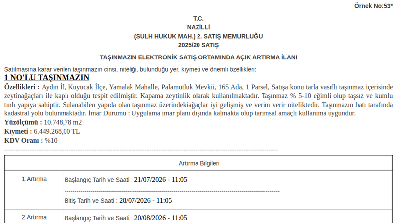 Satılık Tarla - Aydın Kuyucak