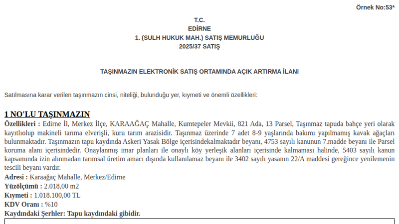 Arsa/Arazi - EDİRNE MERKEZ - 18 m²
