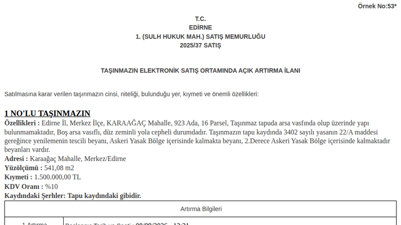 Satılık Arsa/Arazi - Edirne Merkez
