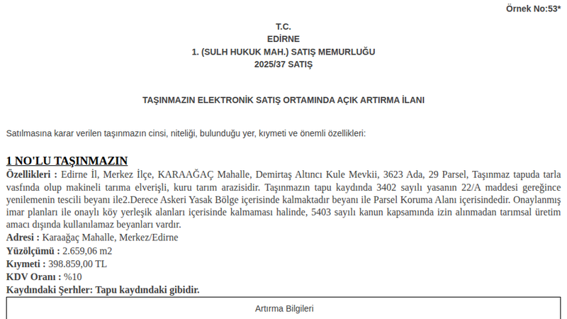 Satılık Tarla - Edirne Merkez
