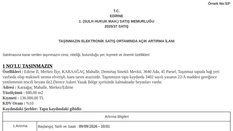 Satılık Bağ - Edirne Merkez