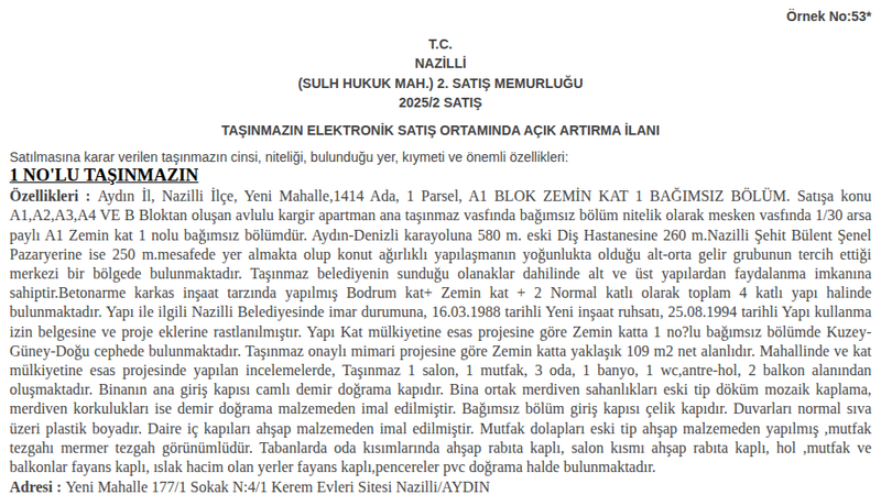Konut - AYDIN NAZİLLİ - 109 m²