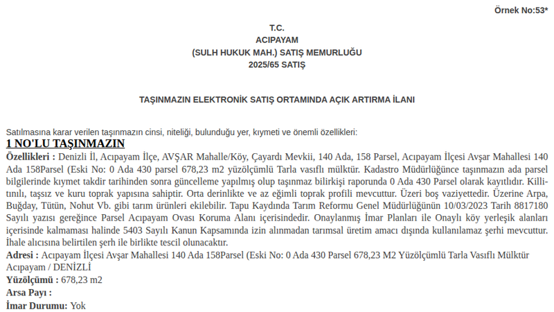 Arsa/Arazi - DENİZLİ ACIPAYAM - 678,23 m²