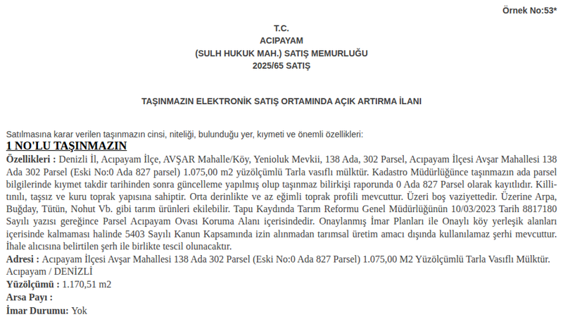 Arsa/Arazi - DENİZLİ ACIPAYAM - 75 m²