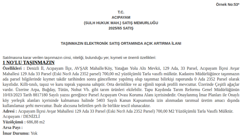Arsa/Arazi - DENİZLİ ACIPAYAM - 700 m²