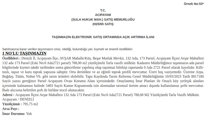 Arsa/Arazi - DENİZLİ ACIPAYAM - 788 m²
