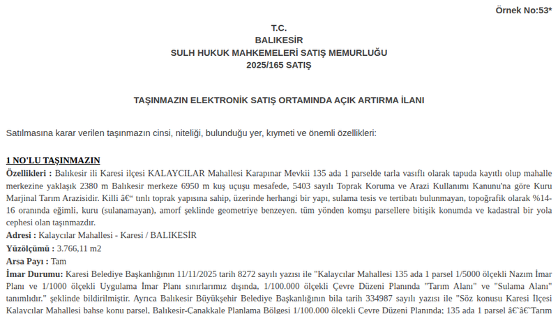 Satılık Tarla - Balıkesir Karesi