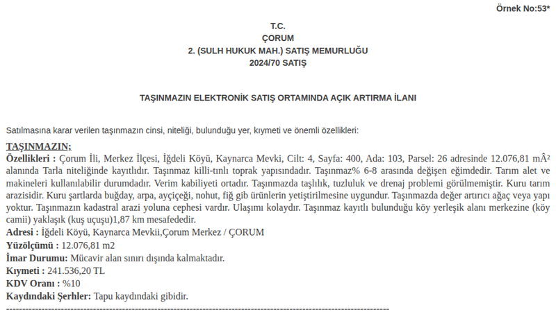 Satılık Tarla - Çorum Merkez