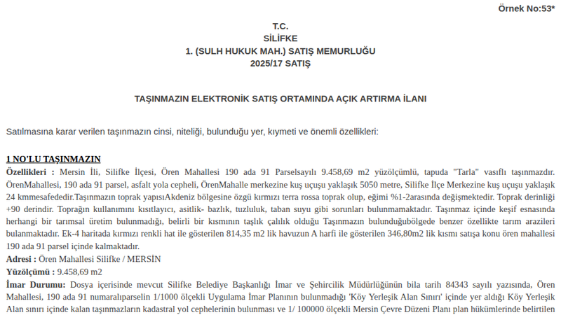 Satılık Tarla - Mersin Silifke