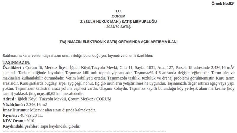 Satılık Tarla - Çorum Merkez