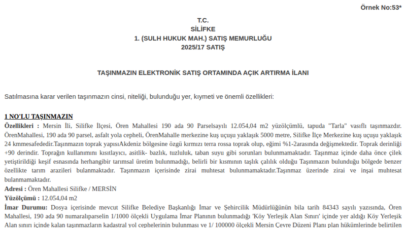Satılık Tarla - Mersin Silifke