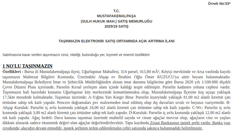 Satılık Müstakil Ev - Bursa Mustafakemalpaşa