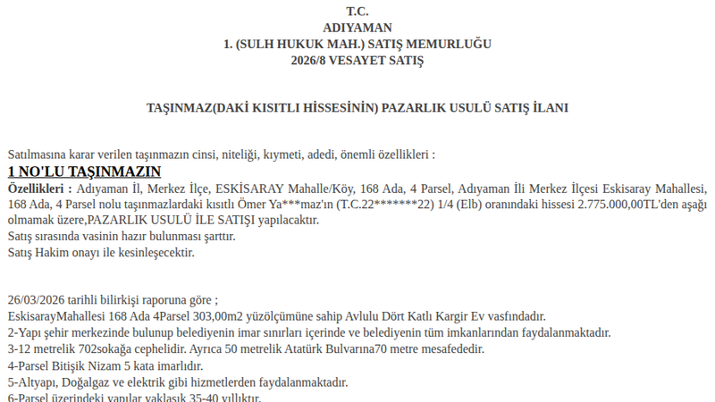 Satılık Konut - Adıyaman Merkez