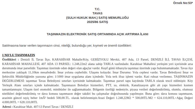 Satılık Tarla - Denizli Tavas