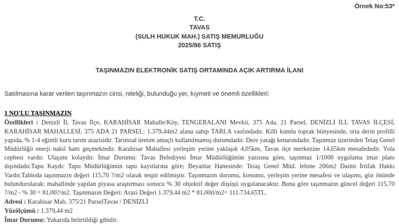 Satılık Tarla - Denizli Tavas