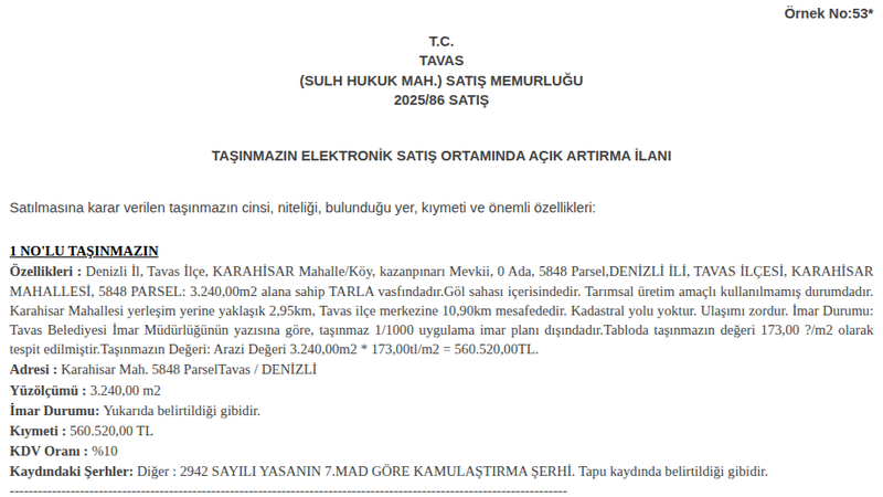 Satılık Tarla - Denizli Tavas