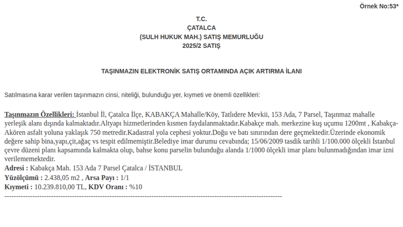 Satılık Arsa/Arazi - İstanbul Çatalca