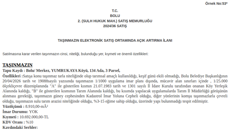 Satılık Tarla - Bolu