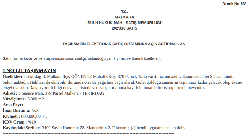 Satılık Tarla - Tekirdağ Malkara