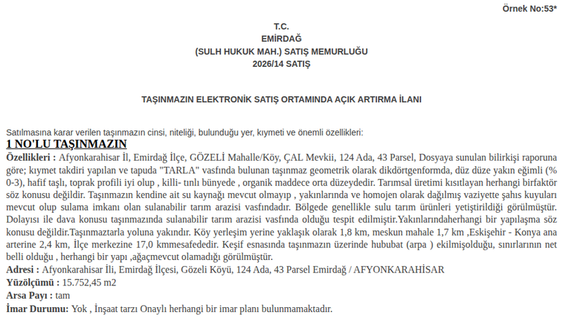 Satılık Tarla - Afyonkarahisar Emirdağ