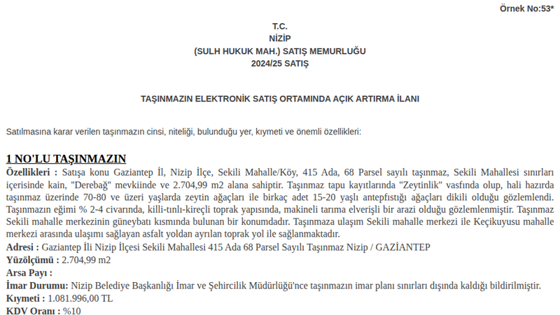 Satılık Arsa/Arazi - Gaziantep Nizip