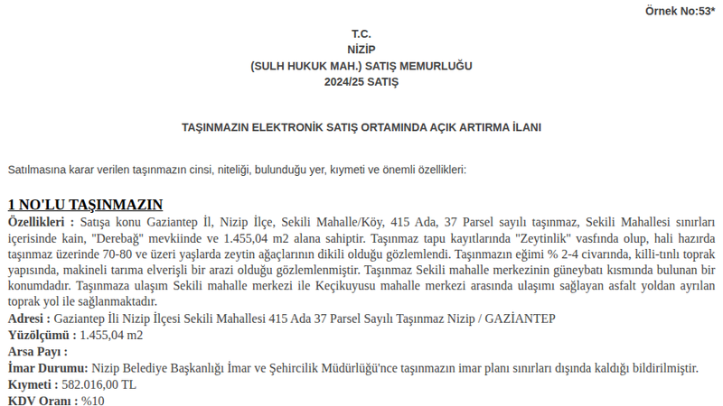 Satılık Arsa/Arazi - Gaziantep Nizip
