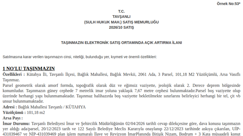 Satılık Arsa/Arazi - Kütahya Tavşanlı
