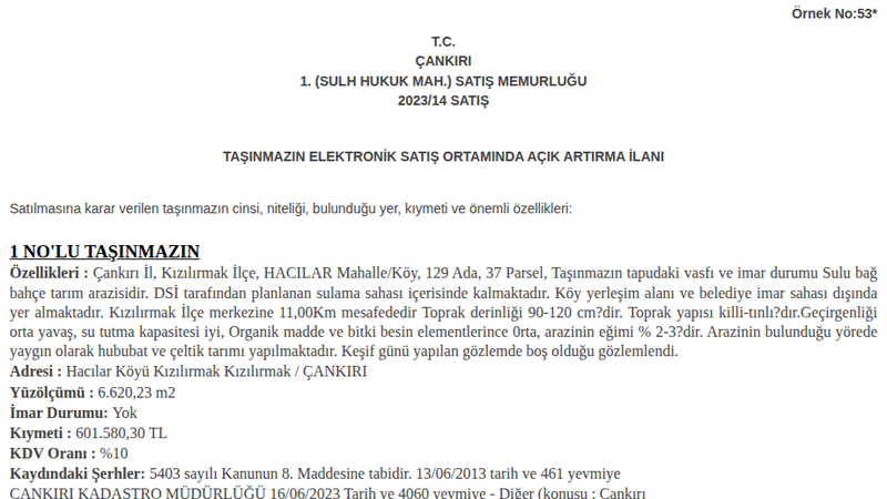 Satılık Bağ - Çankırı Kızılırmak